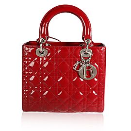 Dior Red Cannage Quilted Patent Leather Medium Lady Dior Bag