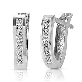 0.04 CTW 14K Solid White Gold Oval Huggie Earrings Diamond