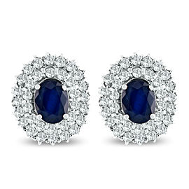 14K White Gold with 3.78ctw Blue Sapphire and 1.77ctw Diamond Earrings