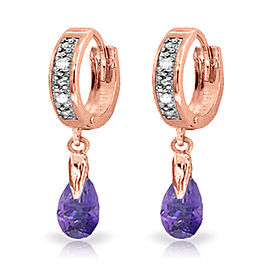 1.37 CTW 14K Solid Rose Gold Hoop Earrings Diamond Amethyst