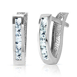 0.85 CTW 14K Solid White Gold Oval Huggie Earrings Aquamarine