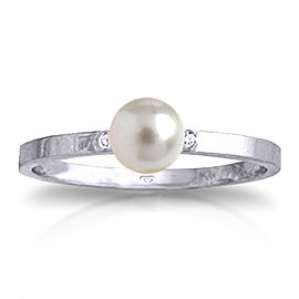 1.02 CTW 14K Solid White Gold Ring Diamond Cultured Pearl