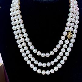 Akoya Pearl Necklace 14k Yellow Gold 54" 8.5 mm Certified $11,950 012363