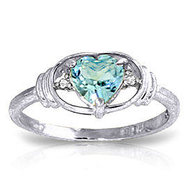 0.96 CTW 14K Solid White Gold Sunny Afternoon Blue Topaz Diamond Ring