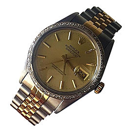 Rolex Datejust 16013 Stainless & 18K Gold Champagne Dial / Diamond Bezel Mens Watch