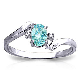 0.46 CTW 14K Solid White Gold Rings Natural Diamond Blue Topaz