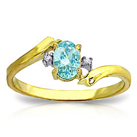 0.46 CTW 14K Solid Gold Rings Natural Diamond Blue Topaz