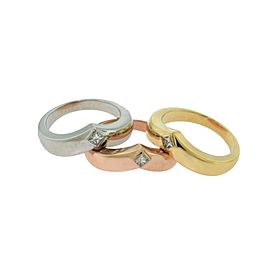 Cartier Vintage Curved Solitaire Diamond Three Ring Set in 18k Gold