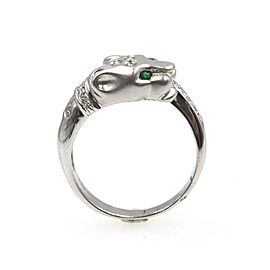 Diamond Emerald Panther 18 Karat White Gold Ring