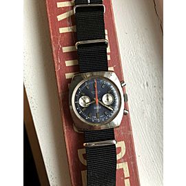 Vintage Aetos Geneve Blue Dial CHRONOGRAPH Valjoux 7733 Runs Well Swiss