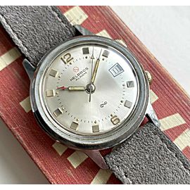 Vintage Helbros Alarm Manual Wind Silver Dial Dual Crown Steel Case Watch