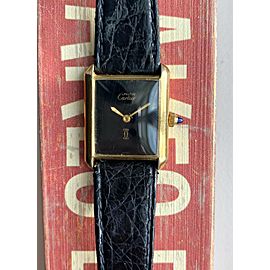 Vintage Cartier Manual Wind Black Roman Numeral Dial w/ Box and Pamphlet Watch