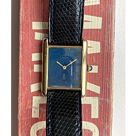 Vintage Cartier Tank Manual Wind Blue Dial 18K Gold Electroplated Case Watch