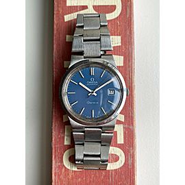 Vintage Omega Geneve Automatic Blue Dial Quickset Date w/ Bracelet Watch