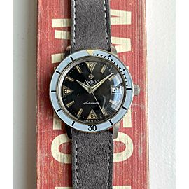 Vintage Zodiac Sea Wolf 50s Automatic Black Gilt Dial Bakelite Bezel Diver Watch