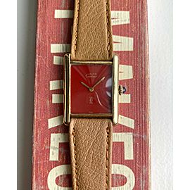 Vintage Cartier Tank Manual Wind Red Laquered Dial 18K Gold Electroplated Watch