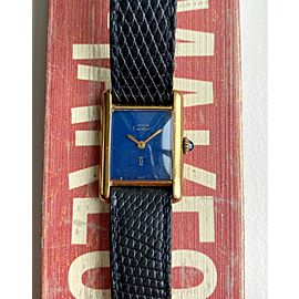 Vintage Cartier Tank Ladies Manual Wind Blue Laquer Dial w/ Box and Papers Watch