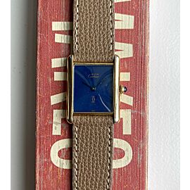 Vintage Cartier Tank Quartz Blue Lacquered Dial 18K Gold Electroplate Case Watch