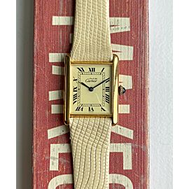 Vintage Cartier Tank Manual Wind Lemon Roman Numeral Dial 18K Electroplate Watch