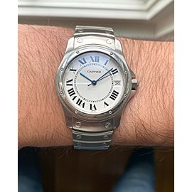 Cartier Santos Round Ref 1920 Automatic 33mm White Roman Numeral Dial Watch