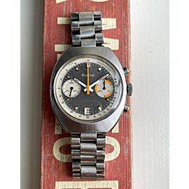 Vintage Bulova Chronograph 70s Manual Wind Grey Dial Valjoux 7734 Egg Case Watch