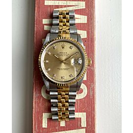 Rolex Datejust Ref 16233G Champagne Diamond Dial 18K Yellow Gold Two Tone Watch