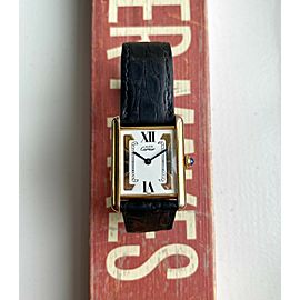 Cartier Tank Quartz Tri Tone 80s White Roman Numeral Dial 18K Gold Plated Watch