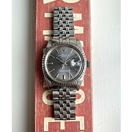 Vintage Rolex Datejust Ref 1603 70s Automatic Grey Sunburst Dial Steel Watch