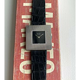 Vintage Piaget Manual Wind 18K White Gold Black Dial Square Case Watch