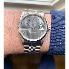 Rolex Datejust 80s Ref 16014 Grey Tapestry Dial Oyster Case Quickset 36mm Watch