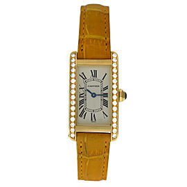 Cartier Tank Americaine Ladies 18K Yellow Gold Diamond Quartz 19MM Watch