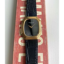 Vintage Patek Philippe 70s 18K Yellow Gold Tank Manual Wind Black Onyx Dial