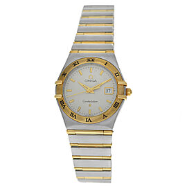 Omega Constellation Full Bar 18k Gold Steel Date Ladies Quartz Watch