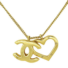 Gold Chanel CC and Heart Pendant Gold Necklace