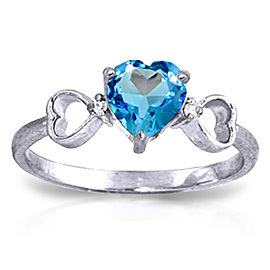 0.96 CTW 14K Solid White Gold Carry You Home Blue Topaz Diamond Ring