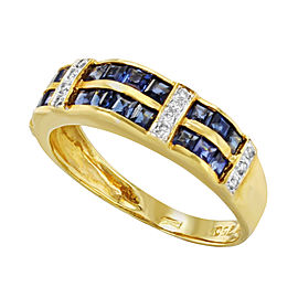 Saya 18K Yellow Gold with 0.14ct Diamonds and Blue Sapphire Ring Size 7