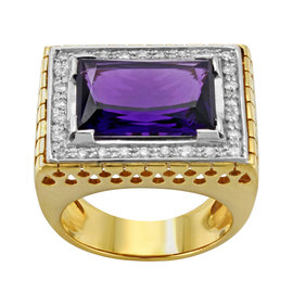 Saya 18K Yellow and White Gold with 0.56ctw Diamonds and Amethyst Cocktail Ring Size 7.5