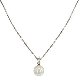 Saya 18K White Gold with 0.1ct Diamonds with Cultured Pearl Pendant Necklace