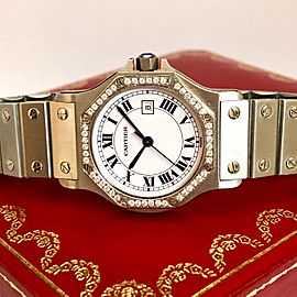 CARTIER SANTOS OCTAGON Automatic 31mm Steel Watch DIAMOND Bezel