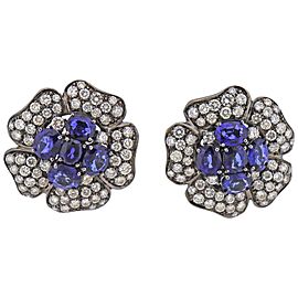 Diamond Sapphire Gold Flower Earrings