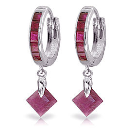 3.7 CTW 14K Solid White Gold Hoop Earrings Dangling Ruby