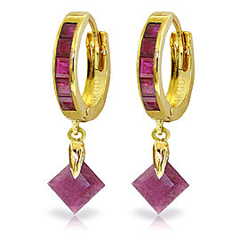 3.7 CTW 14K Solid Gold Hoop Earrings Dangling Ruby