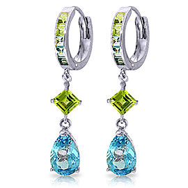 5.37 CTW 14K Solid White Gold Huggie Earrings Peridot Blue Topaz