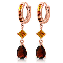 5.15 CTW 14K Solid Rose Gold Huggie Earrings Dangling Garnet Citrine