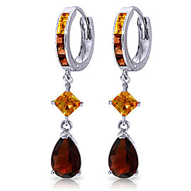 5.15 CTW 14K Solid White Gold Huggie Earrings Dangling Garnet Citrine