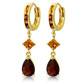 5.15 CTW 14K Solid Gold Huggie Earrings Dangling Garnet Citrine