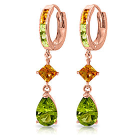 5.15 CTW 14K Solid Rose Gold Huggie Earrings Dangling Peridot Citrine