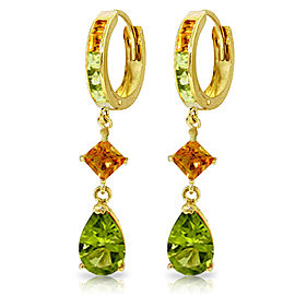 5.15 CTW 14K Solid Gold Huggie Earrings Dangling Peridot Citrine