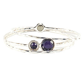 Ippolita 925 Sterling Silver with Purple Stone and Diamond Trio Set Bangle Bracelet