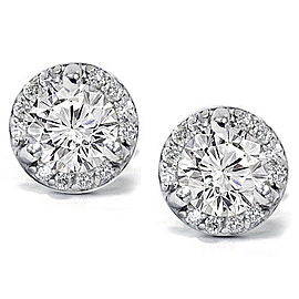 14K White Gold 0.85CT Pave Halo Diamond Cluster Studs Earrings